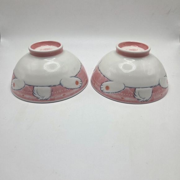 Pink Bunny Rabbit Japanese Ceramic Rice  Bowls - Picture 7 of 7